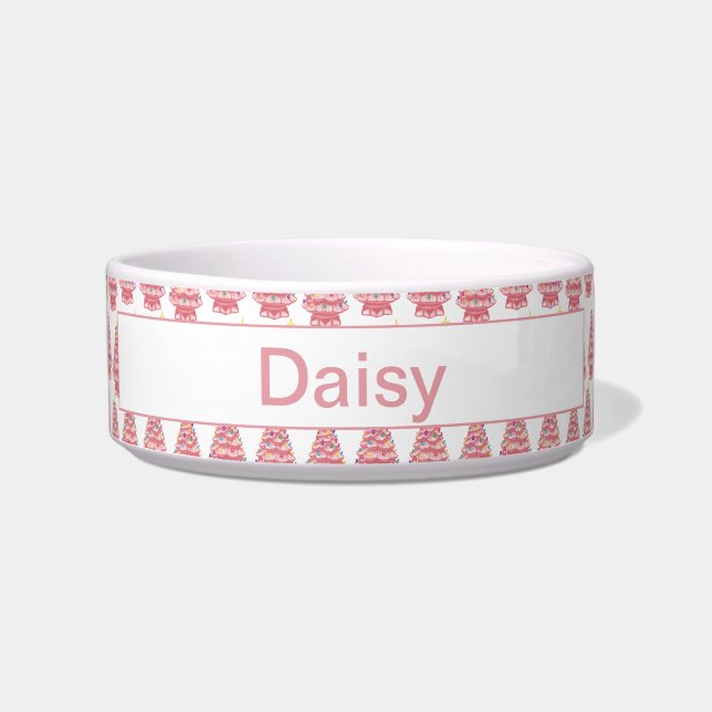 Custom Pink Keramik Xmas Bäume Haustiere Bowl Napf (Vorderseite)