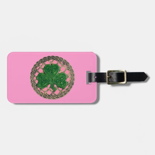 Custom Pink Kleeblatt Celtic Knocks Gepäckmarke Gepäckanhänger (Vorderseite horizontal)