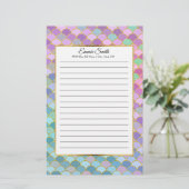 Custom Pink Lila Aquamarine Green Mermaid-Skala Briefpapier (Stehend Vorderseite)
