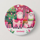 Custom Pink Llama Weihnachtsname Button (Vorderseite)