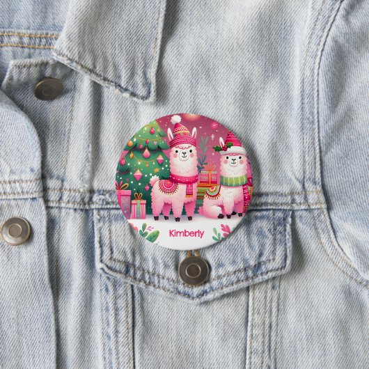 Custom Pink Llama Weihnachtsname Button (Beispiel)