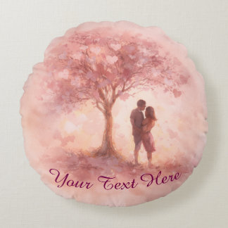 Custom Pink Love Tree Round Pillow Rundes Kissen