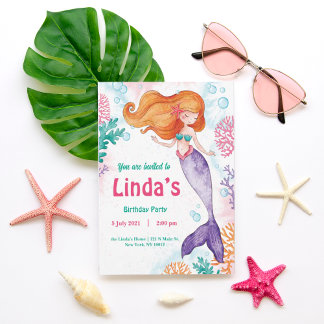 Custom pink Meerjungfrau Party Geburtstag Einladun Feiertagskarte