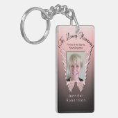 Custom Pink Memorial Engel Wings Foto hinzufügen Schlüsselanhänger (Vorderseite links)