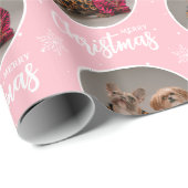 Custom Pink Merry Christmas One Circle Photo Geschenkpapier (Rolleneckpunkt)