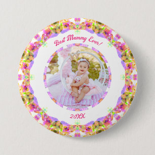 Custom Pink Mother Day Best Mummy Ever Mum Foto Button