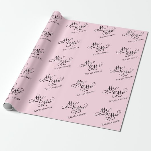 Custom Pink Mr. und Mrs. Script Geschenkpapier (Ungerollt)