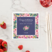 Custom Pink Navy Blue Watercolor Floral Verlobung Serviette (Beispiel)