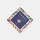 Custom Pink Navy Blue Watercolor Floral Verlobung Serviette (Ecke)
