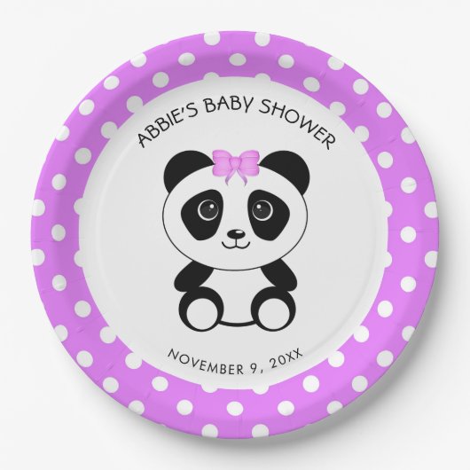 Custom Pink Panda Bear Baby Shower Paper Plate Pappteller (Vorderseite)