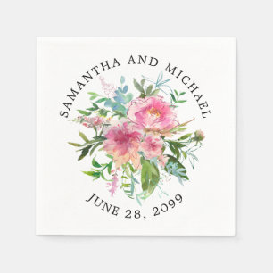 Custom Pink Peony Floral Wedding Serviette