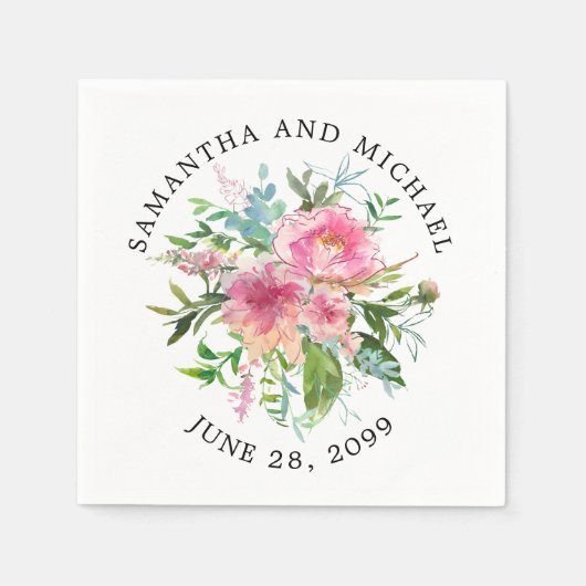 Custom Pink Peony Floral Wedding Serviette (Vorderseite)