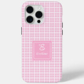Custom Pink Plaid iPhone Case Chic Monogram Style (Rückseite)