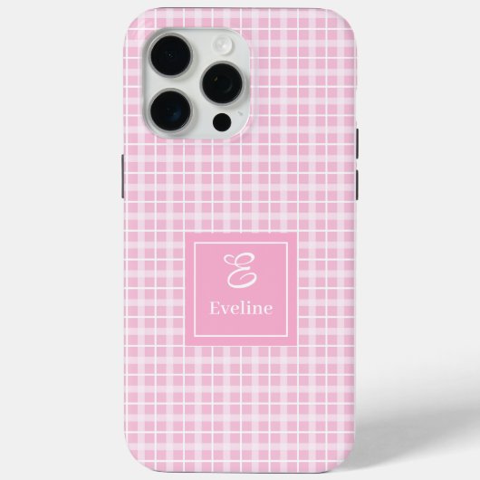 Custom Pink Plaid iPhone Case Chic Monogram Style (Rückseite)