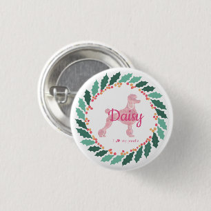 Custom Pink Poodle Silhouette Christmas Button