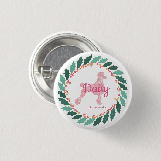 Custom Pink Poodle Silhouette Christmas Button (Vorne & Hinten)