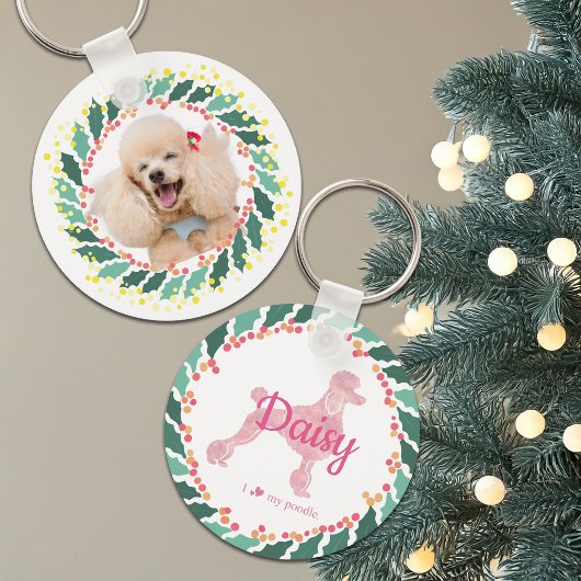 Custom Pink Poodle Silhouette und Foto Ornament Schlüsselanhänger