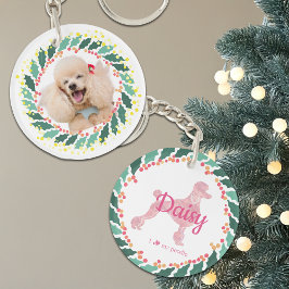 Custom Pink Poodle Silhouette und Foto Ornament Schlüsselanhänger