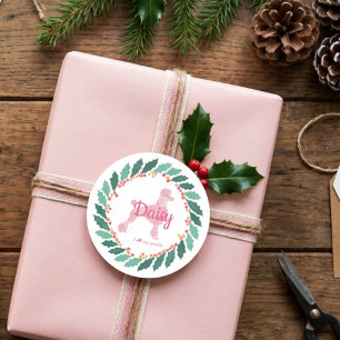 Custom Pink Poodle Silhouette Weihnachtsaufkleber Runder Aufkleber