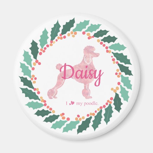 Custom Pink Poodle Silhouette Weihnachtsmagnet Magnet (Vorne)