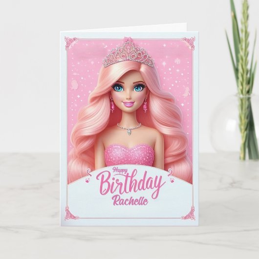 Custom Pink Princess Happy Birthday Card Karte (Vorderseite)