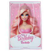 Custom Pink Princess Happy Birthday Mittlere Geschenktüte (Rückseite)