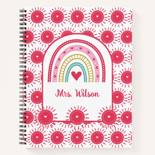 Custom Pink Rainbow School Lehrer Notizblock (Vorderseite)