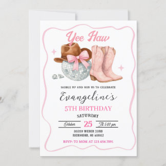 Custom Pink Rodeo Space Cowgirl Disco Geburtstag Einladung