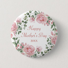Custom Pink Rose Floral Happy Mütter Tag Button