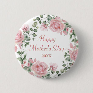 Custom Pink Rose Floral Happy Mütter Tag Button