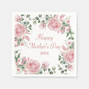 Custom Pink Rose Floral Happy Mütter Tag Serviette