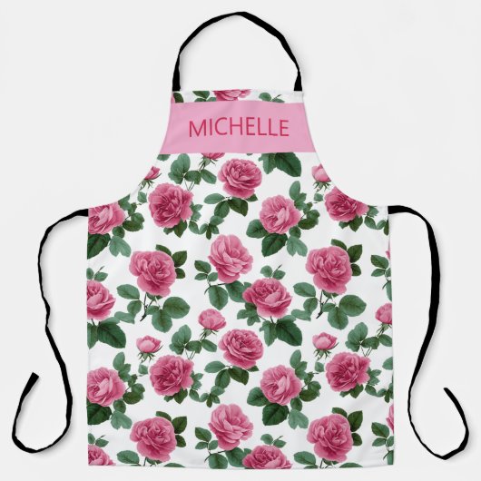 Custom Pink Rose Floral Pattern Schürze (Vorderseite)