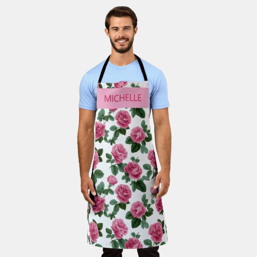 Custom Pink Rose Floral Pattern Schürze (Getragen)