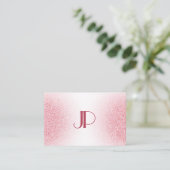 Custom Pink Rose Gold Glitzer Modern Monogram Visitenkarte (Stehend Vorderseite)