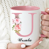 Custom Pink Rose Monogram Mug Gift for Grandma Tasse