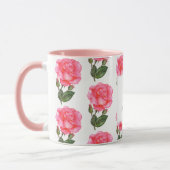 Custom Pink Roses Floral Art Monogramm Weiß Tasse (Links)
