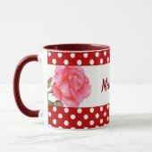 Custom Pink Roses Floral Art Polka Dot Tasse (Links)