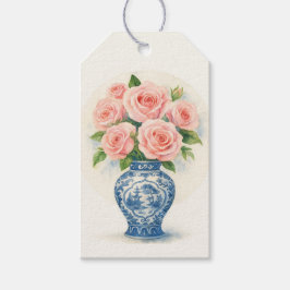 Custom Pink Roses in a Chinoiserie Vase Geschenkanhänger