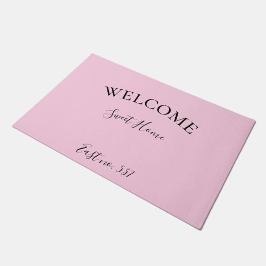 Custom Pink Schwarz Moderne Begrüßungstür Fußmatte (Schrägansicht)