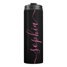 Custom Pink Script Name Black Thermal Tumbler Thermosbecher