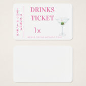 Custom Pink Simple Drink Ticket Hochzeit Empfang (Vorne & Hinten)