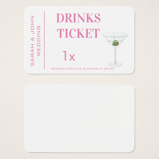 Custom Pink Simple Drink Ticket Hochzeit Empfang (Vorne & Hinten)