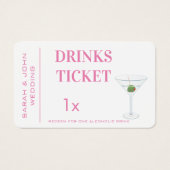 Custom Pink Simple Drink Ticket Hochzeit Empfang (Vorderseite)