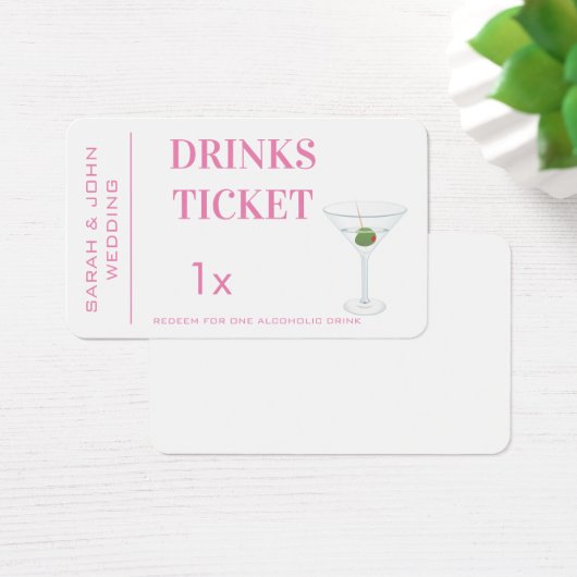 Custom Pink Simple Drink Ticket Hochzeit Empfang (Schreibtisch)