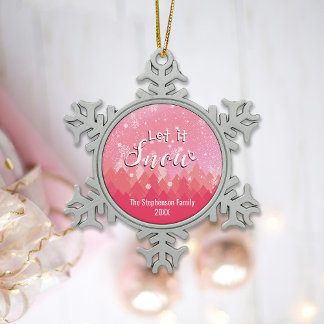 Custom Pink Snowy Forest Frohe Weihnachten Keramik Kugel-Ornament