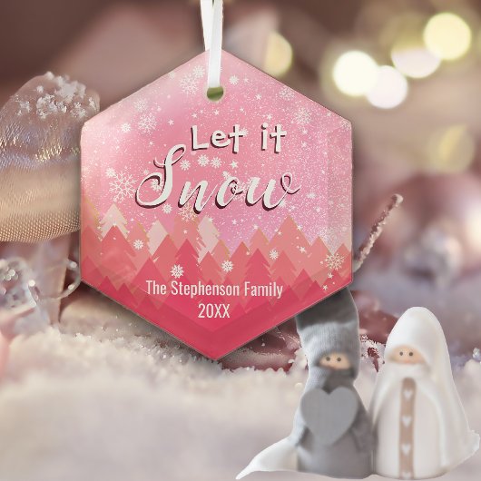 Custom Pink Snowy Forest Frohe Weihnachten Ornament Aus Glas