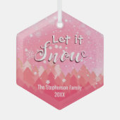 Custom Pink Snowy Forest Frohe Weihnachten Ornament Aus Glas (Vorderseite)