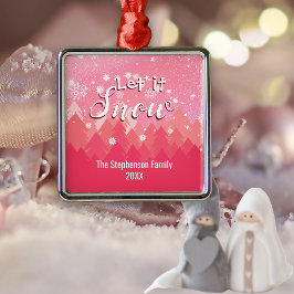 Custom Pink Snowy Forest Frohe Weihnachten Ornament Aus Metall
