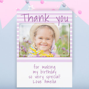 Custom Pink Stripes Birthday Foto Danke Karte