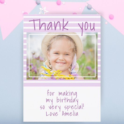Custom Pink Stripes Birthday Foto Danke Karte